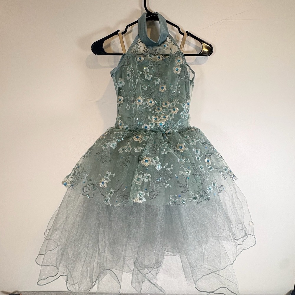 A Wish Come True Ballet Dance Costume Floral Dress Size Minuet LC Blue Sequin